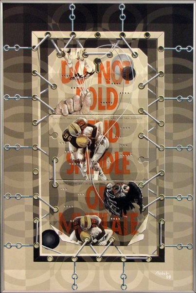 TUCKER BOBST (AMERICAN 1923-2008) MANIPULATION, 1988.: TUCKER BOBST (AMERICAN 1923-2008) MANIPULATION, 1988. Acrylic on wood board. Signed and dated LR, titled verso. Provenance: Humane Society of Kent County, MD, Frame: 35.75" x 24" 34.75" x 23"