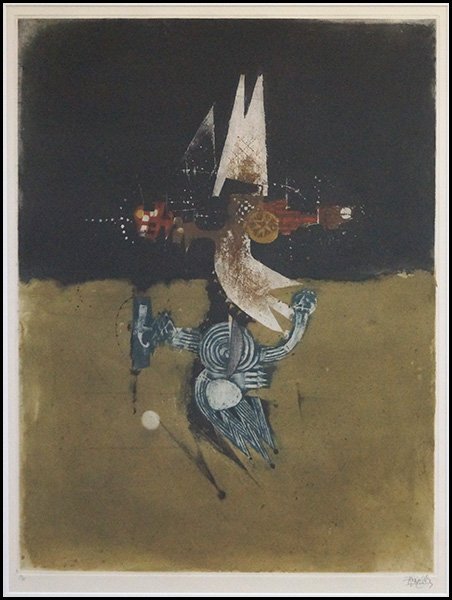 JOHNNY FRIEDLAENDER (FRENCH,1912 - 1992) GEOMETRIC COMP: JOHNNY FRIEDLAENDER (FRENCH,1912 - 1992) GEOMETRIC COMPOSITION. Etching in colors, edition 34/95. Pencil signed LR. Frame: 39" x 31" Sight: 31.5" x 23.5"