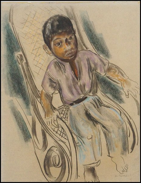 DORIS ROSENTHAL (AMERICAN/MEXICAN, 1889-1971) BOY ON A : DORIS ROSENTHAL (AMERICAN/MEXICAN, 1889-1971) BOY ON A ROCKING CHAIR. Pastel on paper. Signed LR. Frame: 32" x 26" Sight: 23" x 17.5"
