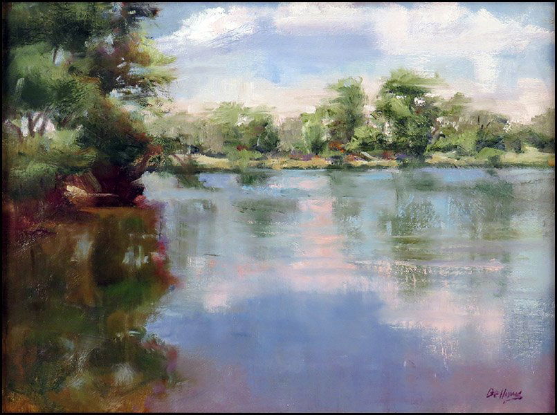 JAYNE BELLOWS (20TH CENTURY) DAYDREAMING ACROSS THE PON: JAYNE BELLOWS (20TH CENTURY) DAYDREAMING ACROSS THE POND. Oil on canvas, laid to board. Signed LR Board: 11" x 14"