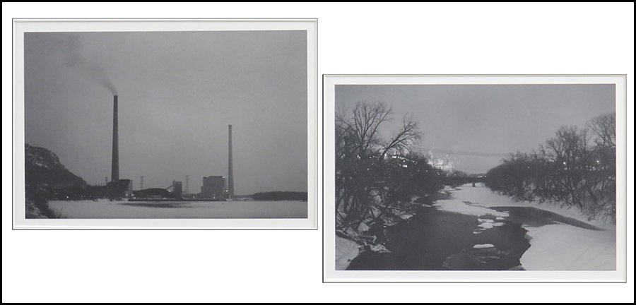 THOMAS FREDERICK ARDNT (AMERICAN, B. 1944) TWO WORKS.: THOMAS FREDERICK ARDNT (AMERICAN, B. 1944) TWO WORKS. Comprised of "View Along the River at Night, La Cross, WI", 1982; and "Power Plants at Dusk, Alma, WI", 1981. Both silver gelatin prints. Both pen