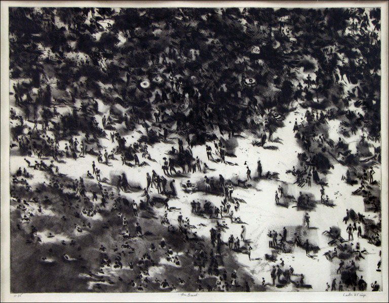 GERSON LEIBER (B.1921) THE BEACH.: GERSON LEIBER (B.1921) THE BEACH. Etching, signed in pencil in margin LR, dated 1965, edition 11/35 22.5" x 28.75"