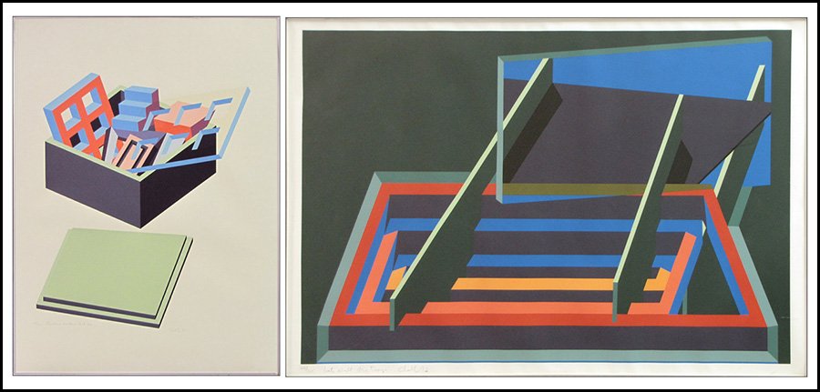 MICHAEL CHALLENGER (ENGLISH, B. 1939) TWO WORKS.: MICHAEL CHALLENGER (ENGLISH, B. 1939) TWO WORKS. Silkscreen on paper. Edition 48/125 and 28/100 Signed, dated 1972 and 1971, titled Late Night Sky and Pandoras ...? and numbered in pencil in the lower