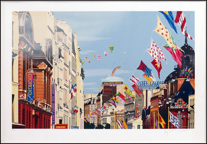HIRO YAMAGATA (JAPANESE, B. 1948) BANNER DAY.: HIRO YAMAGATA (JAPANESE, B. 1948) BANNER DAY. Serigraph, edition PP9/10. Pencil signed LR and Martin Lawrence Editions stamp LL. Frame: 36" x 48" 26" x 37"