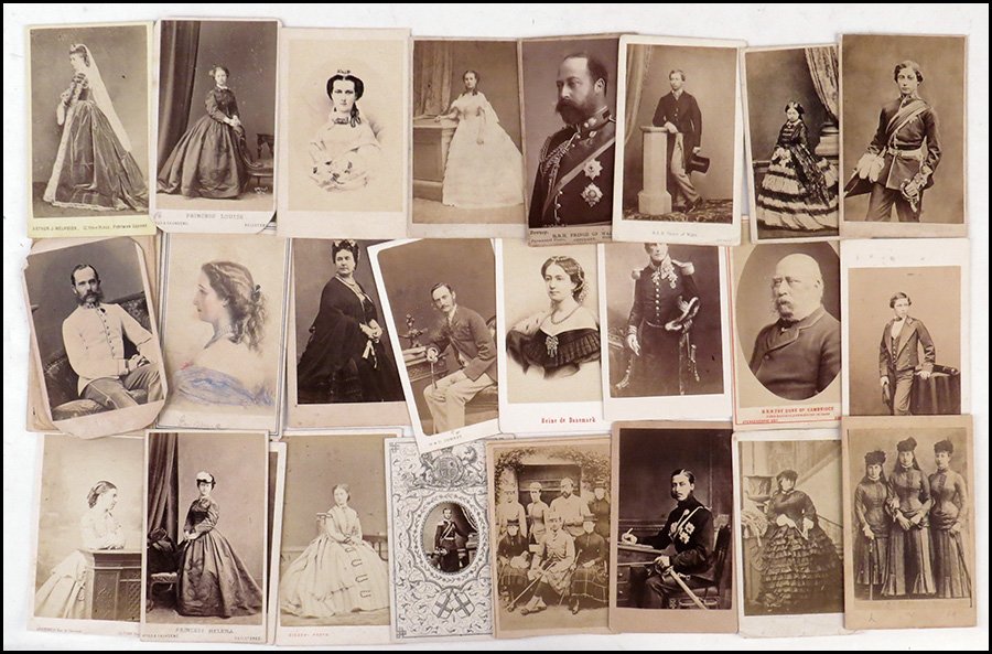COLLECTION OF CONITNENTAL ROYALTY CARTE DE VISTES.: COLLECTION OF CONITNENTAL ROYALTY CARTE DE VISTES. Comprised of twentyseven cards. Includes portraits of Charles XV, Princess Mathilde Bonaparte, Queen Louise of Denmark, King Leopold I, Kaiser Franz,