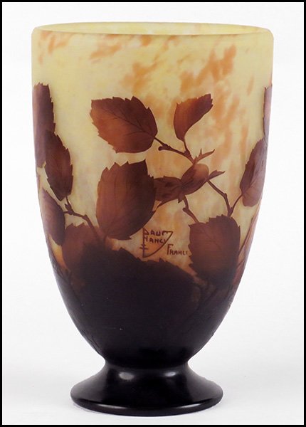DAUM NANCY CAMEO GLASS VASE.: DAUM NANCY CAMEO GLASS VASE. Bearing foliate decoration. Signed "Daum Nancy France" H: 11.75''