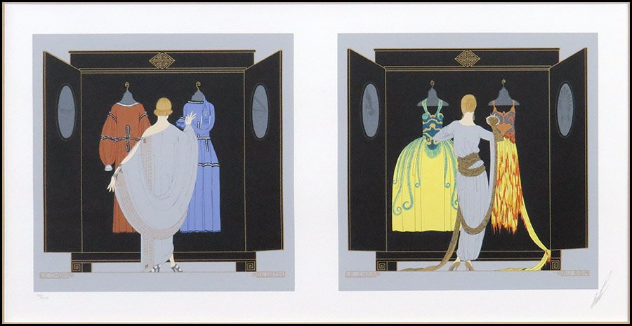 ROMAIN DE TIRTOFF ERTE (FRENCH, 1892-1990) LE CHOIX: DU: ROMAIN DE TIRTOFF ERTE (FRENCH, 1892-1990) LE CHOIX: DU MATIN, DU SOIR. Lithograph. Signed "Erte" LR, edition "50/300" LL Sight: 18'' x 35'' Frame: 31.5'' x 48.5''