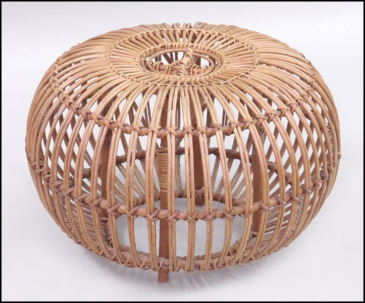 WOVEN RATTAN STOOL.: WOVEN RATTAN STOOL. Attributed to Franco Albini, unsigned or marked Height: 15" Diameter: 23"