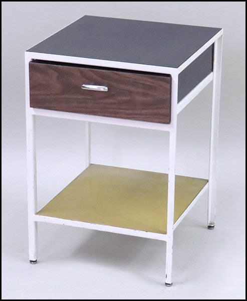 GEORGE NELSON FOR HERMAN MILLER STEELFRAME NIGHTSTAND.: GEORGE NELSON FOR HERMAN MILLER STEELFRAME NIGHTSTAND. With single drawer 24'' x 17'' x 17''