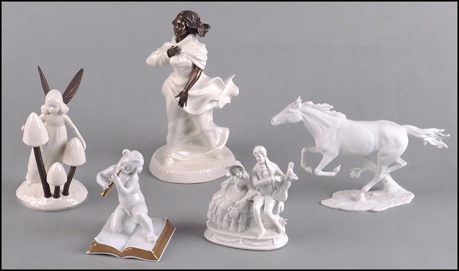COLLECTION OF WHITE AND IVORY PORCELAIN FIGURES.: COLLECTION OF WHITE AND IVORY PORCELAIN FIGURES. Comprised of a Minton English figure "Sea Breezes" copyright 1978, a Minton by Royal Doulton English figure "Meadowsweet" copyright 1980, a Rosenthal f