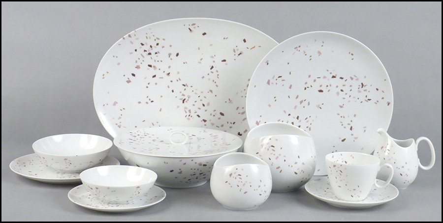 RAYMOND LOEWY FOR ROSENTHAL PORCELAIN DINNER SERVICE.: RAYMOND LOEWY FOR ROSENTHAL PORCELAIN DINNER SERVICE. In the Confetti pattern. Comprised of fourteen dinner plates, twelve salad plates, twelve bread plates, seven soup bowls, eight side bowls, nine t