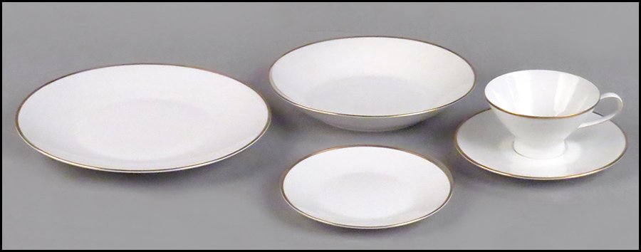ROSENTHAL PORCELAIN DINNER SERVICE.: ROSENTHAL PORCELAIN DINNER SERVICE. With gilt rims. Comprised of twenty-six teacups, twenty-six saucers, twenty dinner plates, eighteen side plates, and fourteen soup bowls. Bearing Rosenthal mark Din