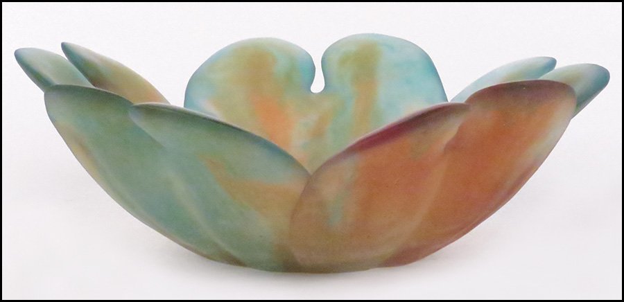 DAUM PATE DE VERRE GLASS CENTER BOWL.: DAUM PATE DE VERRE GLASS CENTER BOWL. Signed and numbered "Daum, France, 176"