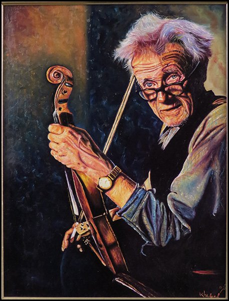 ARTIST UNKNOWN (CONTEMPORARY) A MAN AND HIS VIOLIN.: ARTIST UNKNOWN (CONTEMPORARY) A MAN AND HIS VIOLIN. Giclee on canvas. Signed LR "Khaleel." Edition 11/80 Sight: 20'' x 14,5'' Frame: 27'' x 21.5''