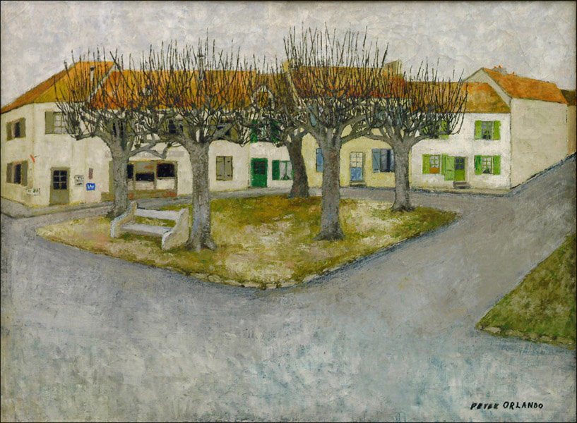 PETER ORLANDO (FRENCH, B. 1921) FRENCH VILLAGE.: PETER ORLANDO (FRENCH, B. 1921) FRENCH VILLAGE. Oil on canvas. Signed LR. Frame: 33" x 24.5" Canvas: 32" x 23.5"