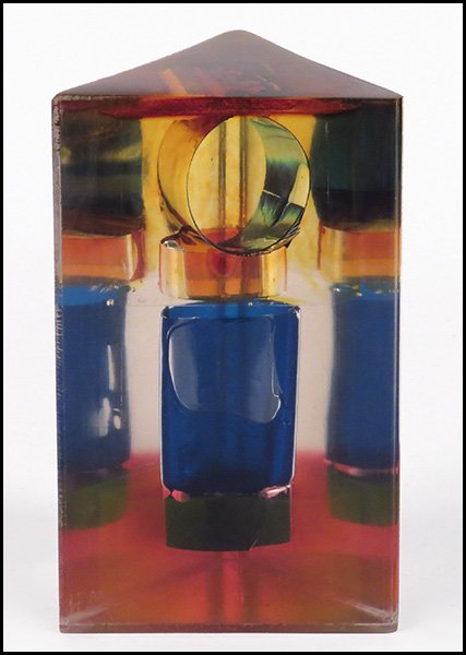 FELICIANO BEJAR (MEXICAN/AMERICAN, 1920-2007) GEOMETRIC: FELICIANO BEJAR (MEXICAN/AMERICAN, 1920-2007) GEOMETRIC COMPOSITION SCULPTURE, 1971. Lucite. Signed along bottom edge and marked "J. Walter Thompson Co." below Height: 7.5"
