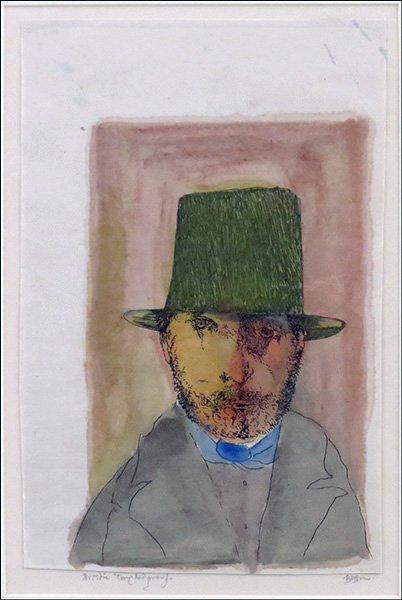 LEONARD BASKIN (AMERICAN, 1922-2000) BRESDIN.: LEONARD BASKIN (AMERICAN, 1922-2000) BRESDIN. Etching with hand coloring, edition "Red Proof". Signed LR on mat. Frame: 15.4" x 13" Sheet: 9" x 6"