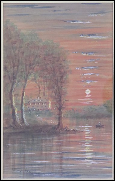 W. H. WATSON (20TH CENTURY) HOUSE BESIDE THE LAKE.: W. H. WATSON (20TH CENTURY) HOUSE BESIDE THE LAKE. Watercolor. Signed LR. Frame: 16" x 12" Sight: 11" x 6.3"