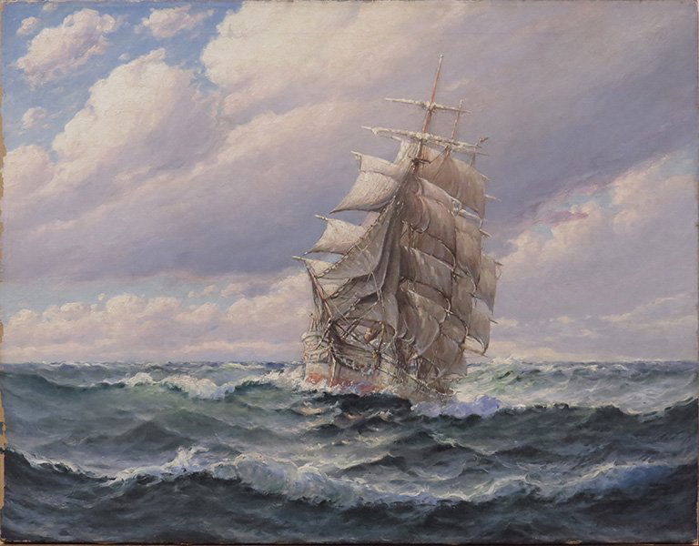 THEODORE VICTOR CARL VALENKAMPH (AMERICAN, 1868-1924) S: THEODORE VICTOR CARL VALENKAMPH (AMERICAN, 1868-1924) SHIP ON ROUGH WATER. Oil on canvas. Signed LR. Unframed Canvas: 37" x 28"