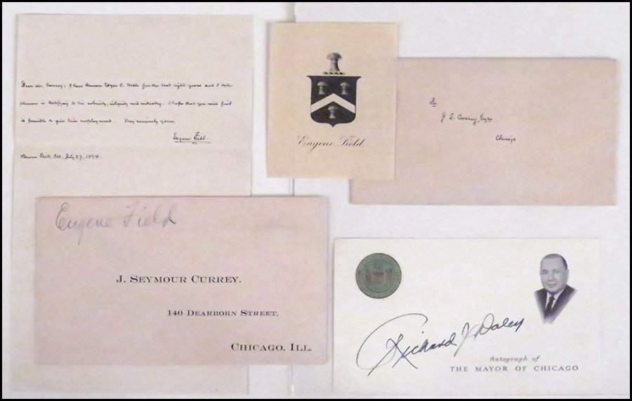 EUGENE FIELD (AMERICAN, 1850-1895) HANDWRITTEN LETTER W: EUGENE FIELD (AMERICAN, 1850-1895) HANDWRITTEN LETTER WITH AUTOGRAPHED ENVELOPE OF TRANSMISSION. Letter reads "Dear Mr. Curry: I have known Edgar C. Wells for the last eight years and I take pleasure 