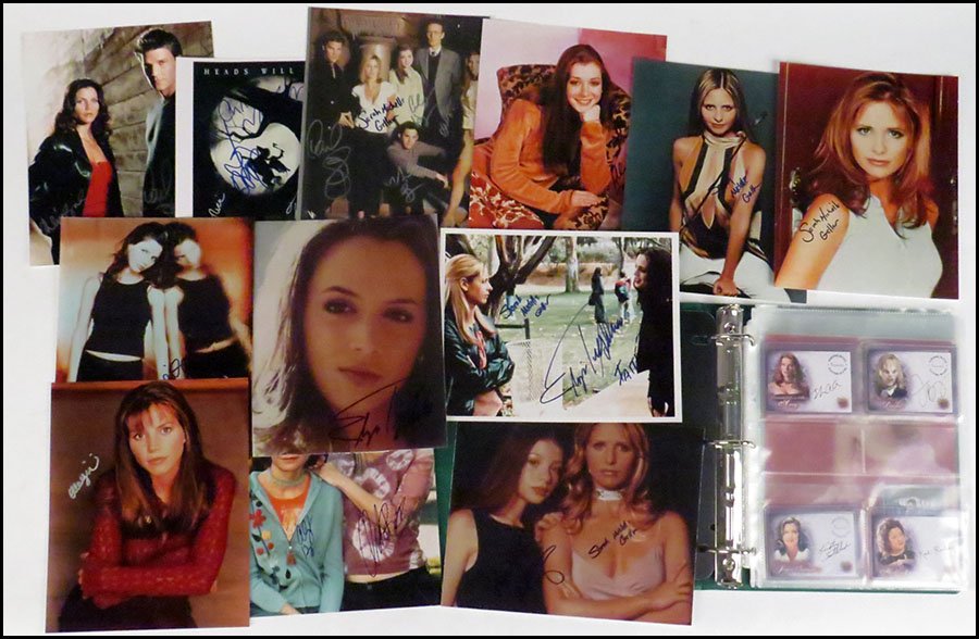 GROUP OF BUFFY THE VAMPIRE SLAYER COLLECTIBLES.: GROUP OF BUFFY THE VAMPIRE SLAYER COLLECTIBLES. Comprised of autographed portraits of Sarah Michelle Gellar, Michelle Trachenberg, Alyson Hannigan, Amber Benson, Charisma Carpenter, Eliza Dushku, the