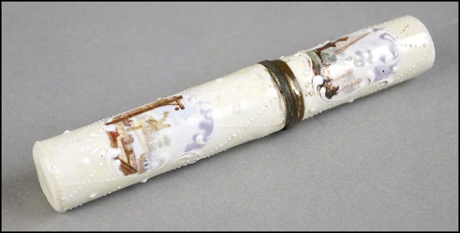 ENGLISH LATE 18TH CENTURY ENAMELED NEEDLE CASE.: ENGLISH LATE 18TH CENTURY ENAMELED NEEDLE CASE.
