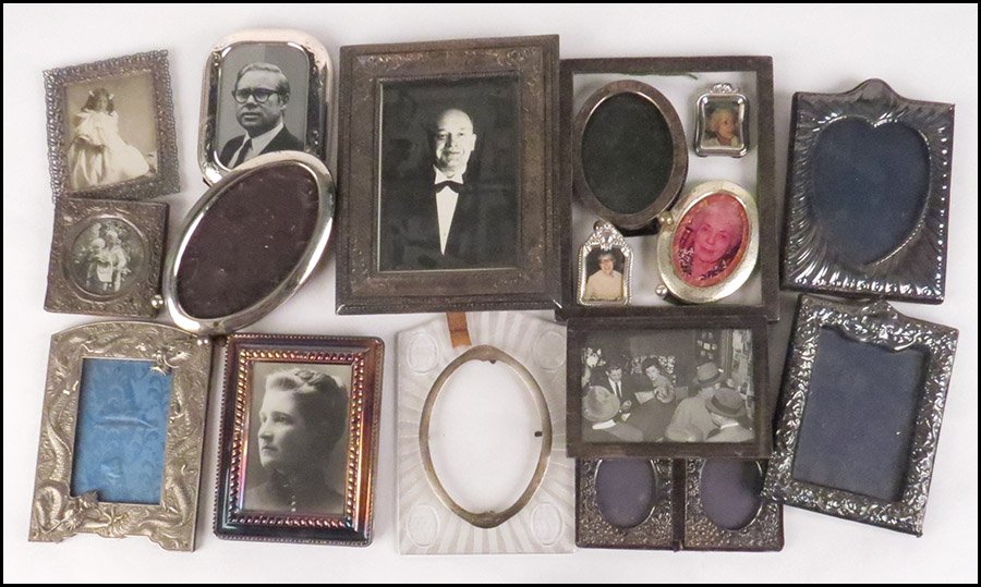 COLLECTION OF STERLING SILVER AND SILVERPLATE PICTURE F: COLLECTION OF STERLING SILVER AND SILVERPLATE PICTURE FRAMES. Together with other assorted frames. Comprised of five sterling, four English silver, five unmarked silver, and three Mexican silver frame