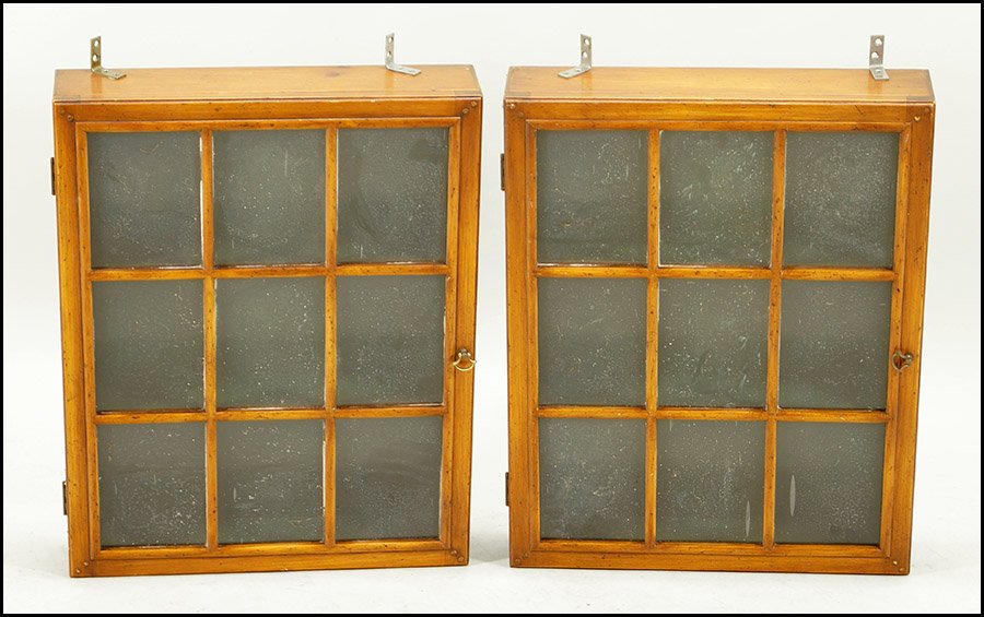 PAIR OF PINE WALL MOUNTED CABINETS.: PAIR OF PINE WALL MOUNTED CABINETS. H: 24" W: 14" D: 14.5"