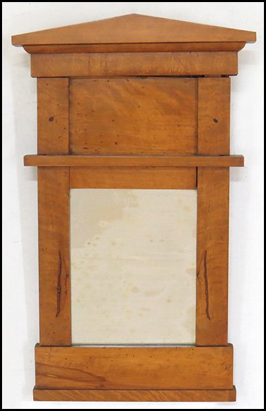 19TH CENTURY BIEDERMEIER FRUITWOOD MIRROR.: 19TH CENTURY BIEDERMEIER FRUITWOOD MIRROR. 25" x 15"