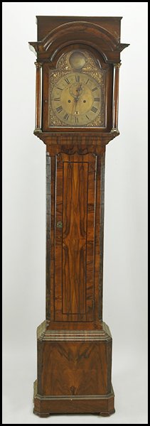 19TH CENTURY ENGLISH MAHOGANY TALL CASE CLOCK.: 19TH CENTURY ENGLISH MAHOGANY TALL CASE CLOCK. Face of clock reads "Mark Jacob, London"