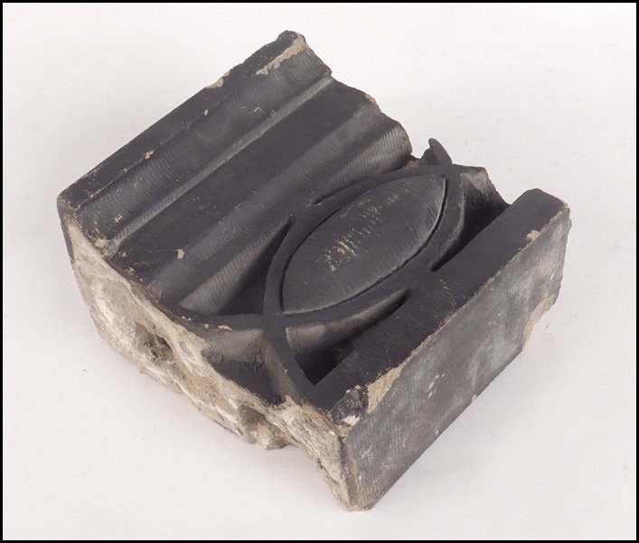 LOUIS H. SULLIVAN (AMERICAN, 1856-1924) ARCHITECTURAL E: LOUIS H. SULLIVAN (AMERICAN, 1856-1924) ARCHITECTURAL ELEMENT. Painted concrete bearing an Arts & Crafts design. Previously part of the Chicago Stock Exchange H: 9" W: 8.5" D: 5.5"