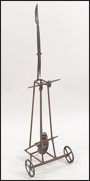 DAVID KOTKER (AMERICAN, 1961-2005) PELASGIAN CART.: DAVID KOTKER (AMERICAN, 1961-2005) PELASGIAN CART. Bronze and steel sculpture. From Roy Boyd Gallery, Chicago, 1988 40'' x 11'' x 11''