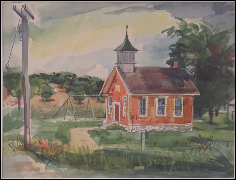 EDGAR A. RUPPRECHT (AMERICAN, 1889-1954) THE RED SCHOOL: EDGAR A. RUPPRECHT (AMERICAN, 1889-1954) THE RED SCHOOLHOUSE. Watercolor on paper. Unsigned. Provenance: For Art's Sake, R. H. Love Gallery, Chicago. Unframed 14" x 18"