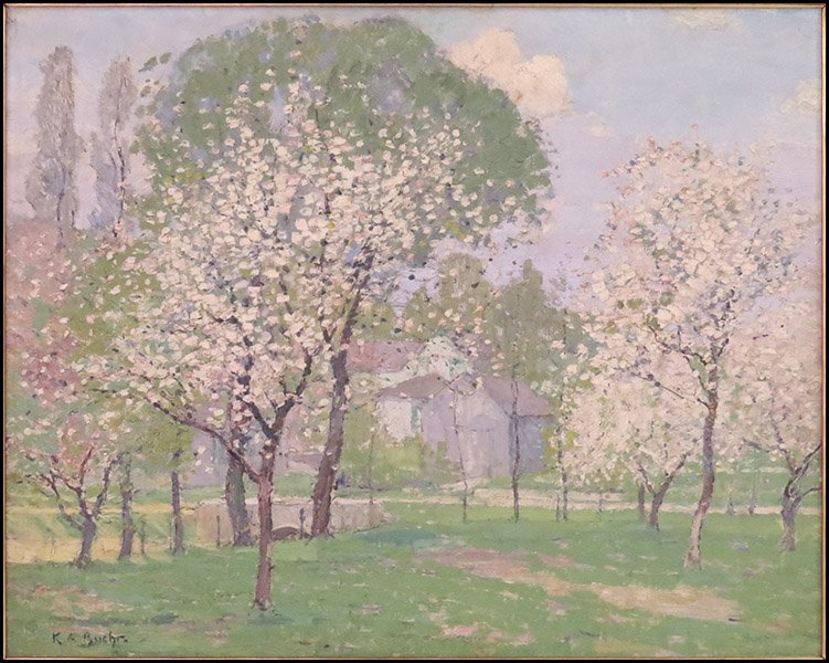 KARL ALBERT BUEHR (AMERICAN, 1866-1952) THE BLOSSOMING : KARL ALBERT BUEHR (AMERICAN, 1866-1952) THE BLOSSOMING TREES. Oil on board. Signed K.A. Buehr LL, additionally signed LR Board: 24" x 29"