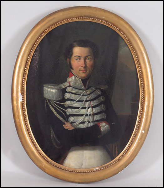 CONTINENTAL SCHOOL (LATE 18TH/EARLY 19TH CENTURY) PORTR: CONTINENTAL SCHOOL (LATE 18TH/EARLY 19TH CENTURY) PORTRAIT OF AN OFFICER. Oil on canvas. Unsigned. Frame: 30" x 30" Canvas: 32" x 26"