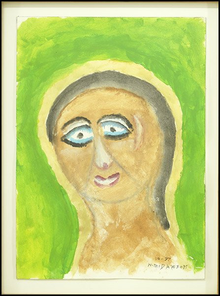 WILLIAM DAWSON (AMERICAN 1901-1990) FIGURE WITH GREY HA: WILLIAM DAWSON (AMERICAN 1901-1990) FIGURE WITH GREY HAIR. Pencil, watercolor, and acrylic on paper, signed and dated LR (1987) Sight: 14" x 10" Frame: 17" x 13"