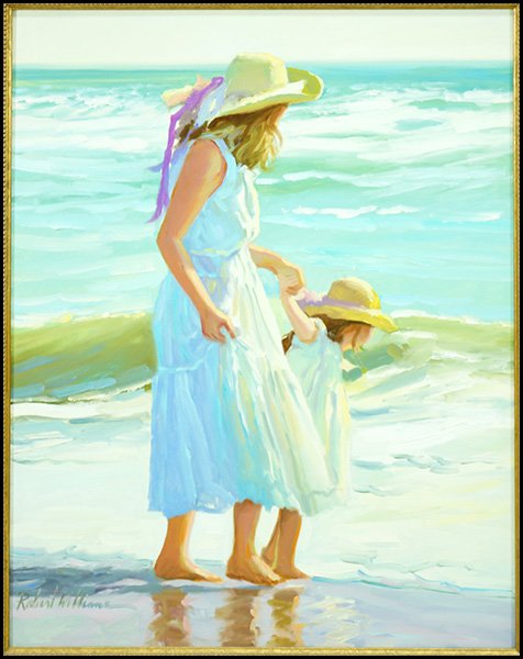 ROBERT WILLIAMS (AMERICAN, B. 1944) A MORNING STROLL.: ROBERT WILLIAMS (AMERICAN, B. 1944) A MORNING STROLL. Oil on canvas, signed LL, titled, signed, and dated '1995' en verso Sight: 27.5" x 21.5" Frame: 32" x 26"