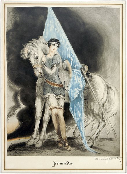 LOUIS ICART (FRENCH, 1888-1950) JEANNE D'ARC.: LOUIS ICART (FRENCH, 1888-1950) JEANNE D'ARC. Drypoint etching. Pencil signed LR. Bearing a windmill chop mark in the lower left corner Sight: 21" x 15"