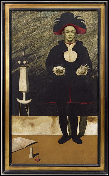 ROBERT A. NELSON (AMERICAN, B. 1925) CLOAKED MAN WITH H: ROBERT A. NELSON (AMERICAN, B. 1925) CLOAKED MAN WITH HAT. Oil on canvas, signed en verso Sight: 59" x 33" Frame: 67" x 41"