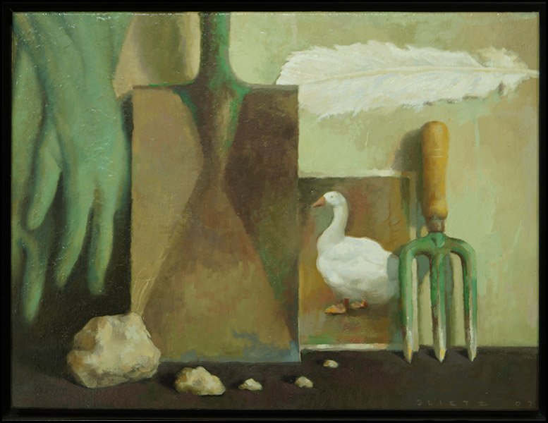 CRAIG BLIETZ (AMERICAN, B. 1956) STILL LIFE WITH GARDEN: CRAIG BLIETZ (AMERICAN, B. 1956) STILL LIFE WITH GARDEN TOOLS. Oil on board, signed and dated 'Blietz '07' LR 12.5" x 16" Frame: 19" x 23"