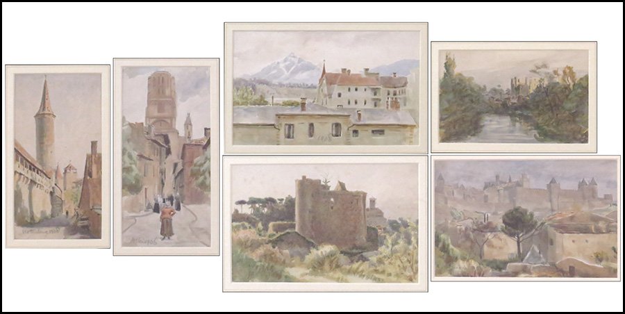 S. PEPYS COCKERELL (1844-1935) AND GEORGE ULICK BROWNE : S. PEPYS COCKERELL (1844-1935) AND GEORGE ULICK BROWNE [EARL OF ALTAMONT / 6TH MARQUIS OF SLIGO, 1859-1930] SIX WORKS. Each a watercolor and pencil drawing depicting various European scenes including: