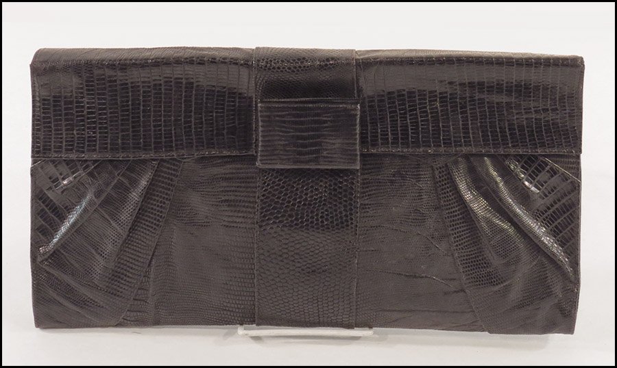 BLACK LIZARD CLUTCH.: BLACK LIZARD CLUTCH. H: 8'' L: 14.75''