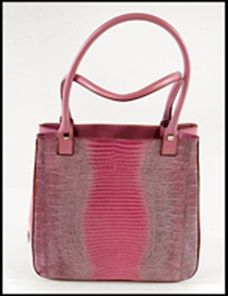 SALVATORE FERRAGAMO LILAC LIZARD SKIN HANDBAG.: SALVATORE FERRAGAMO LILAC LIZARD SKIN HANDBAG. Made in Italy. With original tags 9.5'' x 10.5'' x 2.5''