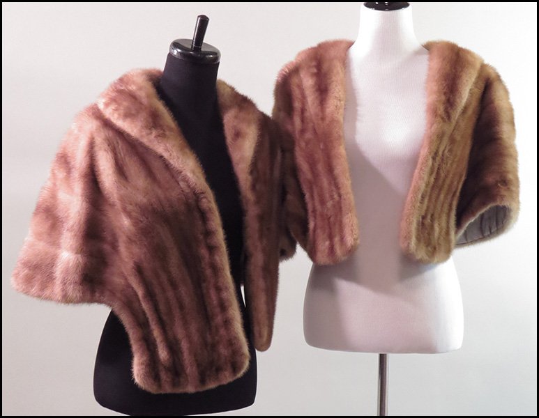 TWO AUTUMN HAZE MINK CAPELETS.: TWO AUTUMN HAZE MINK CAPELETS. Both labeled 'Jorge's Furs Minneapolis' Size: small