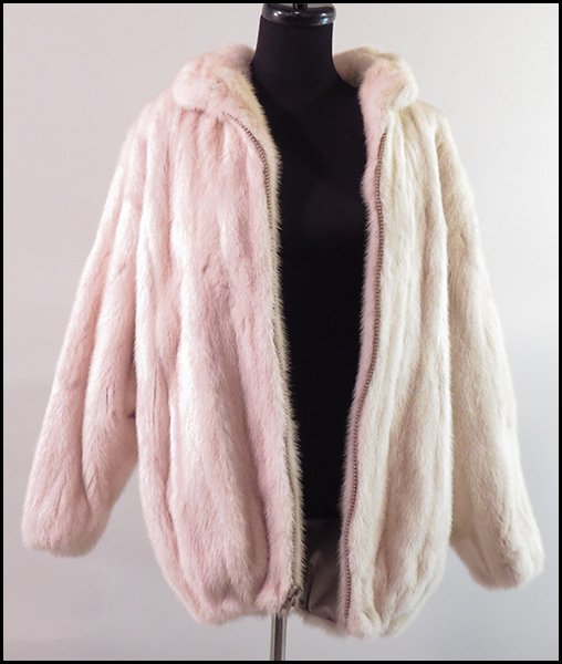 PEARL MINK ZIPPERED JACKET.: PEARL MINK ZIPPERED JACKET. With dolman sleeves and elasticized waistband and cuffs. Labeled 'Albrecht's' Size 12-14