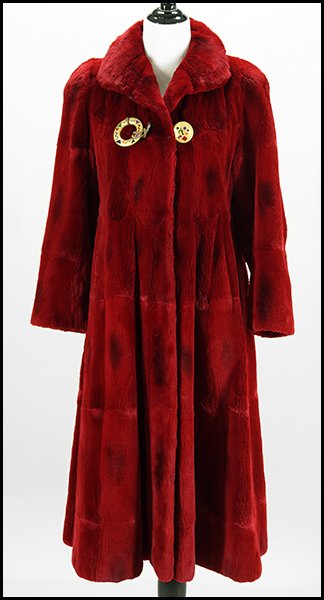 A ZUKI RED SHEARED BEAVER COAT.: A ZUKI RED SHEARED BEAVER COAT. Size small