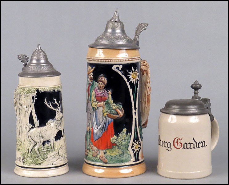 VILLEROY & BOCH METTLACH GERMAN 'HEIDELBERG GARDEN': VILLEROY & BOCH METTLACH GERMAN 'HEIDELBERG GARDEN' STEIN. Together with two German steins Villeroy & Boch: 6.25"