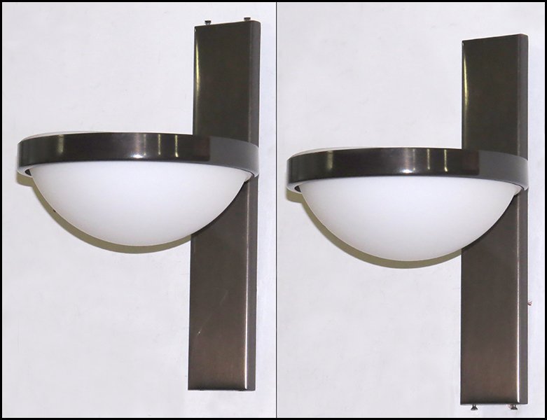PAIR OF NESSEN LIGHTING BRUSHED METAL SCONCES.: PAIR OF NESSEN LIGHTING BRUSHED METAL SCONCES. 13" x 8"