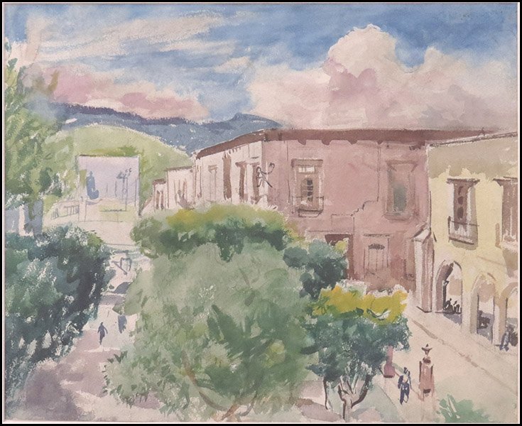 EDGAR A. RUPPRECHT (AMERICAN, 1889-1954) MEXICAN: EDGAR A. RUPPRECHT (AMERICAN, 1889-1954) MEXICAN VILLAGE WITH GREEN TREES. Watercolor. Unsigned. Provenance: For Art's Sake, R. H. Love Galleries, Chicago. Unframed 15" x 18"