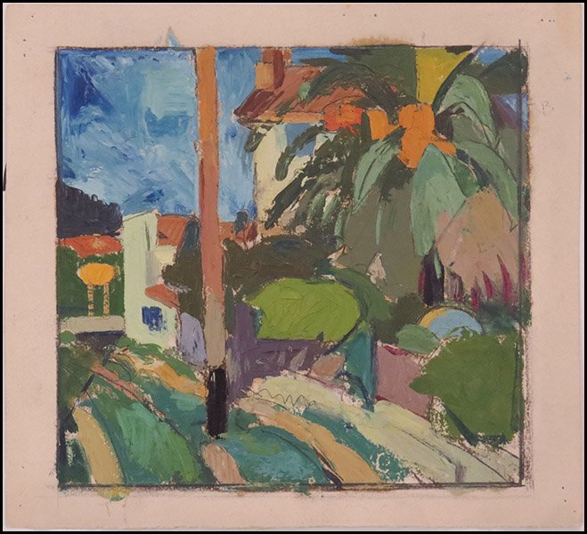 EDGAR A. RUPPRECHT (AMERICAN, 1889-1954) TROPICAL: EDGAR A. RUPPRECHT (AMERICAN, 1889-1954) TROPICAL SCENE. Oil on paper. Unsigned. Unframed Sheet: 7.5" x 8"